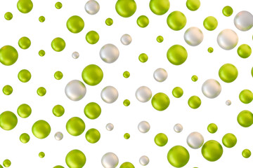 Green and white floating pearls PNG transparent pattern isolated on background