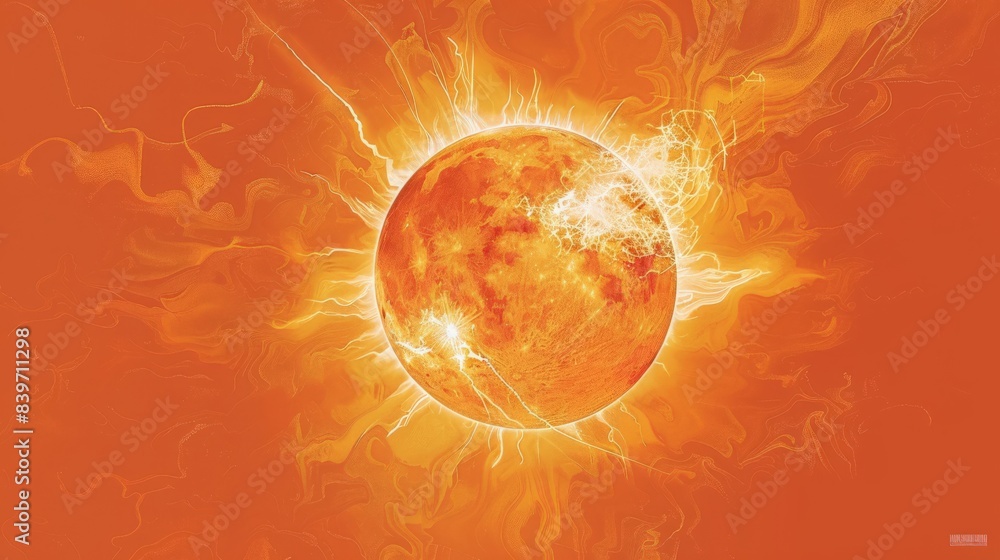 Poster fiery solar explosion with intense magnetic storms and plasma eruptions on the sun. showcasing the s