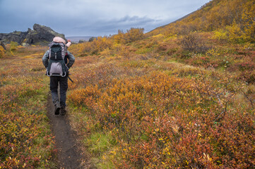 Hiking in Hljóðaklettar, Iceland