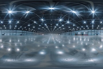 Complete 360 degree HDRI panorama of empty room with spotlights in equirectangular projection for VR AR