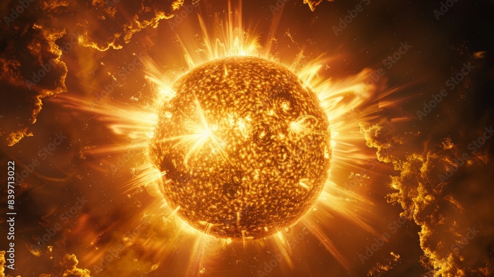 Aufkleber brilliant solar flare with intense energy bursts from the sun's core. visual representation of solar