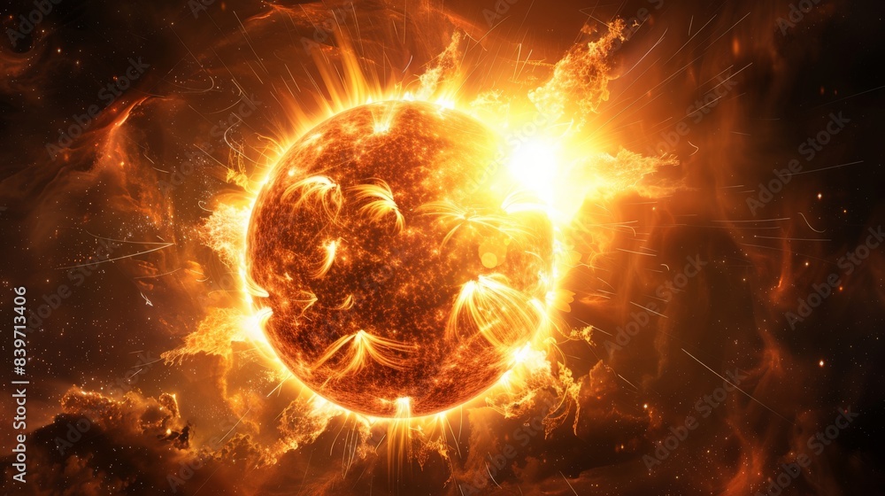 Aufkleber massive solar flare explosion emitting bright and intense energy from the sun's surface. impact of s