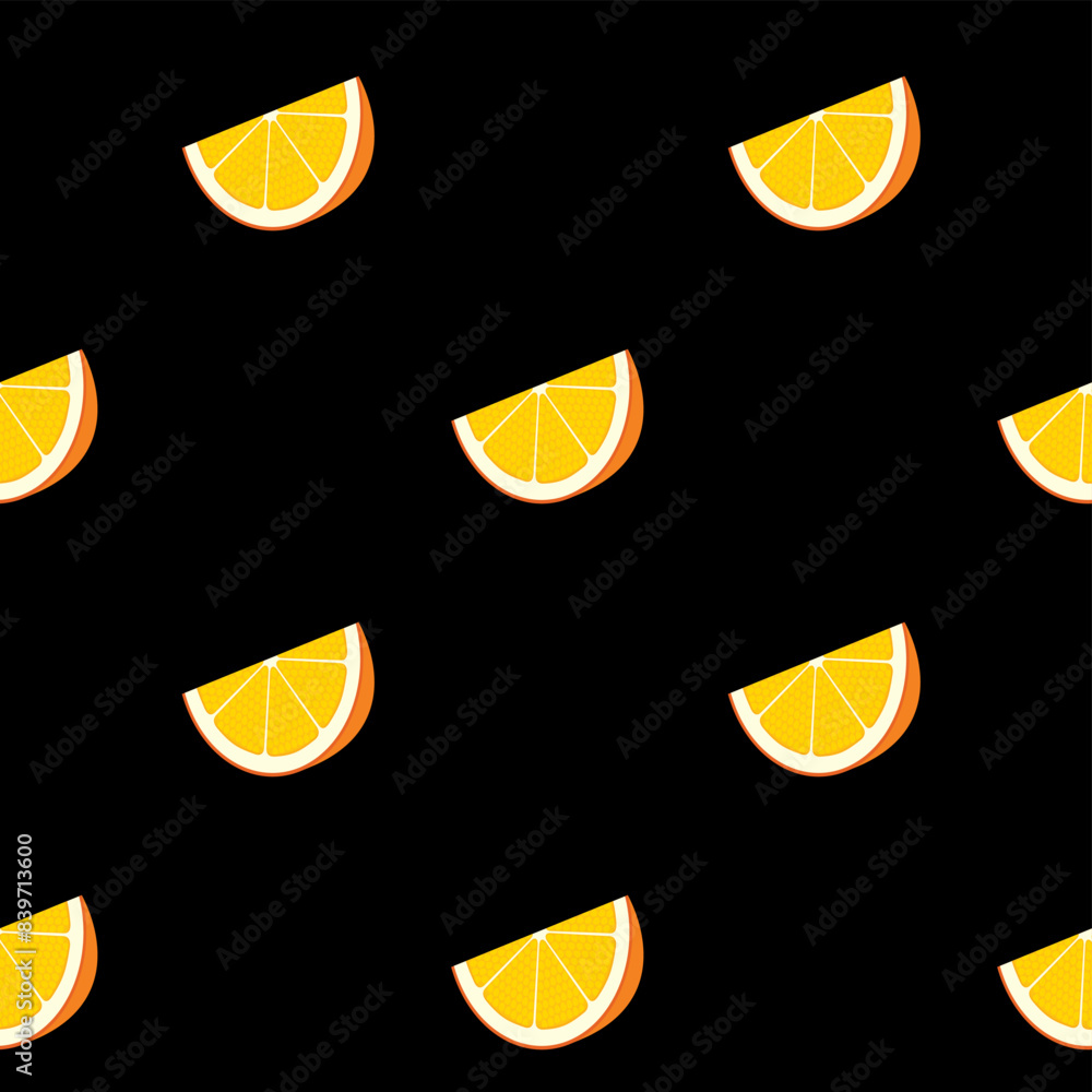 Aufkleber fruit seamless pattern with sliced oranges or lemon on black backdrop. summer vector background in f