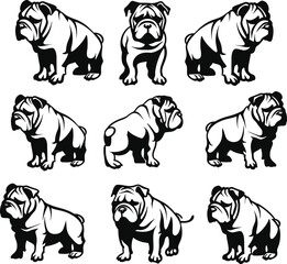 Bulldog silhouette, line art, solid color
