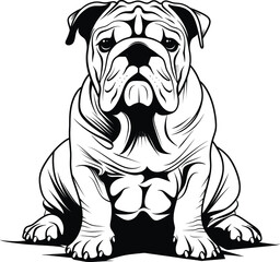 Bulldog silhouette, line art, solid color
