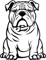 Fototapeta premium Bulldog silhouette, line art, solid color