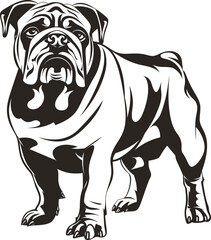 Bulldog silhouette, line art, solid color