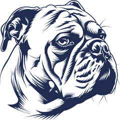Bulldog silhouette, line art, solid color