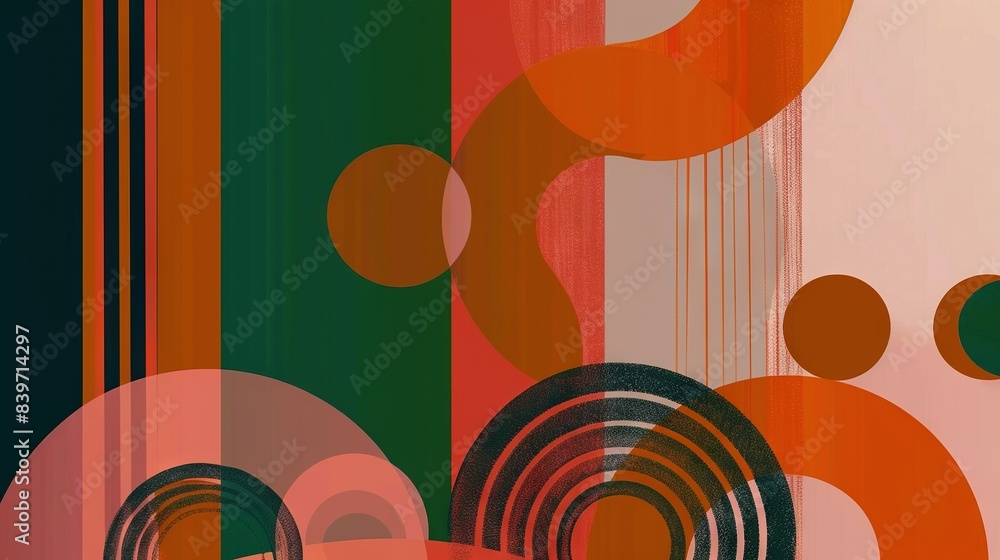 Poster multicolored abstract painting featuring circles and lines at the base of the image