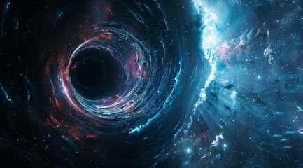 A deep blue void with a red and orange swirl in the middle