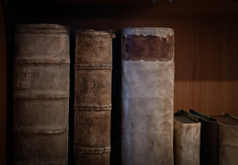 the old books in an bookcase