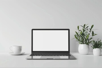 An illustration of a laptop isolated on white. The screen of the laptop is tilted, with an empty space between the keyboard and the screen.