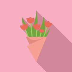 Simple bouquet of tulips wrapped in pink paper, conveying a sense of love and affection