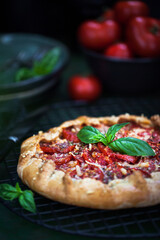 Delicious homemade rustic tomato and cheese open pie (galette)