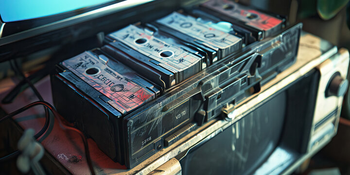 The Coded Carrier: A package of VHS tapes, labeled with a cryptic code, sitting on a dusty old TV.