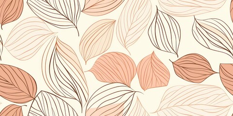 Fototapeta premium Peach and brown leaf pattern wallpaper