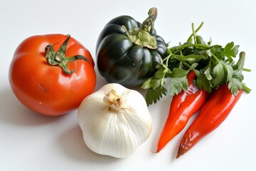 Four vegetables for stew on white background
