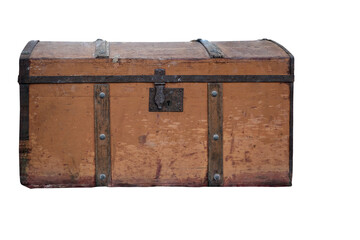 The old wooden chest on white, isolated