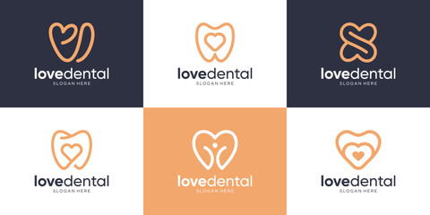 Collection of dental logo template. Creative icon with simple line art logo set.