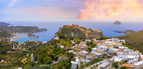 Chora and the castle on Kythira island, Greece