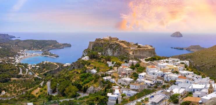 Chora and the castle on Kythira island, Greece
