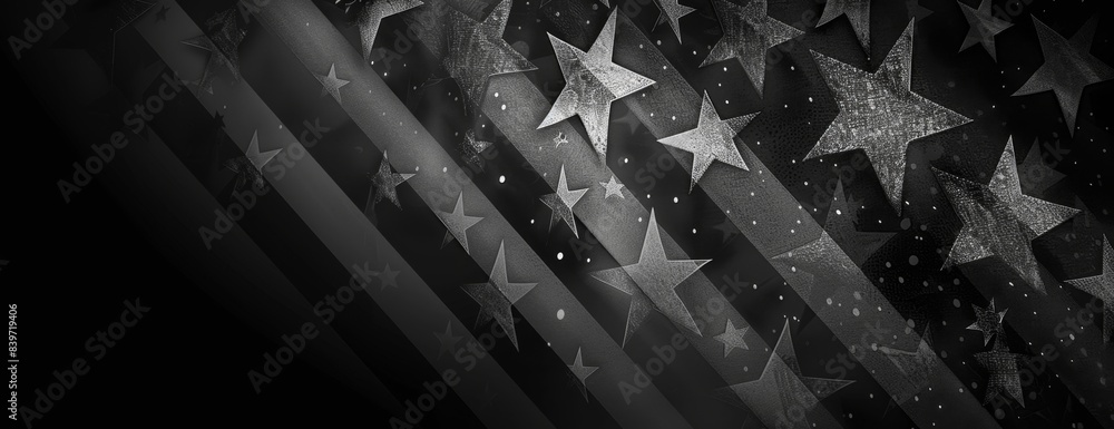 Poster black and gray background with stars and stripes, featuring an american flag pattern generative ai