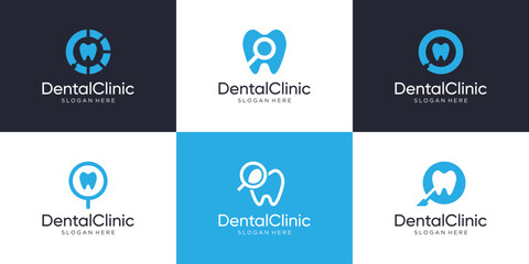 Dental care and find symbol logo design collection.