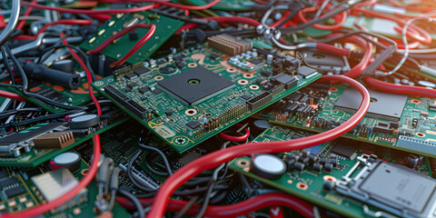 The Hijacked Hardware: A pile of discarded motherboards and CPUs, surrounded by loose cables and disc drives.