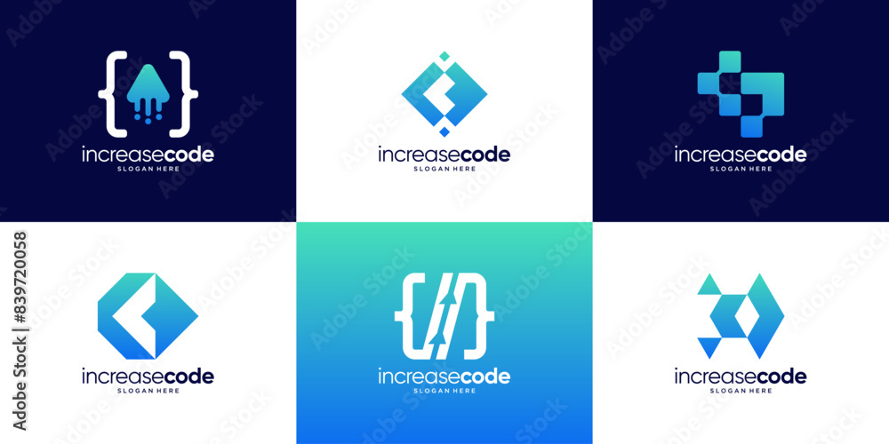 Poster set of arrow code logo design template.