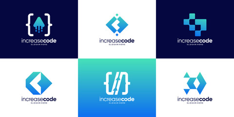 Set of arrow code logo design template.