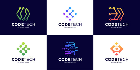 Set of technology code logo design inspiration.