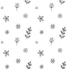 Organic Wildflower Doodle Black White Pattern