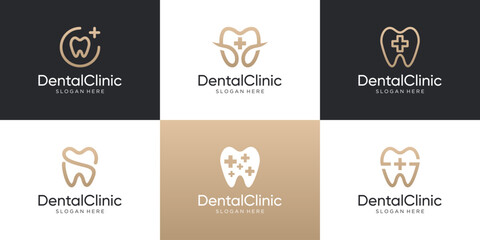 Luxury dental care tooth logo design collection.
