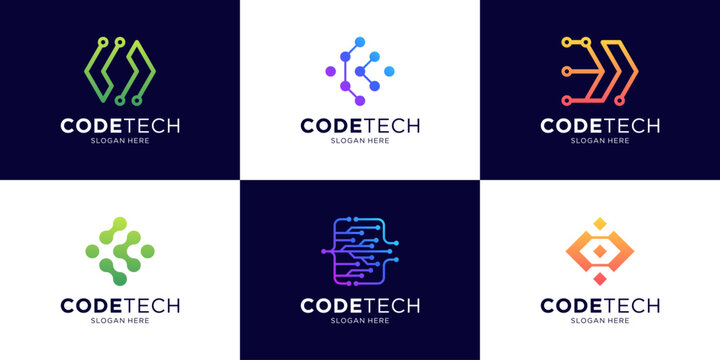 Set of technology code logo design inspiration.