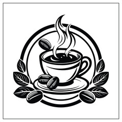 A cup of coffee with steam on white background, simple vector.