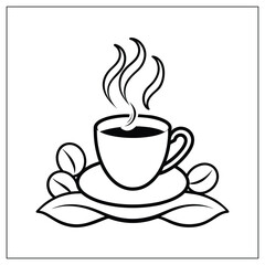 A cup of coffee with steam on white background, simple vector.