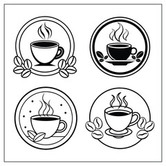Set Of A cup of coffee with steam on white background, simple vector.