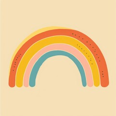 Obraz premium Simple flat illustration of a rainbow in pastel yellow, orange, pink and blue colors
