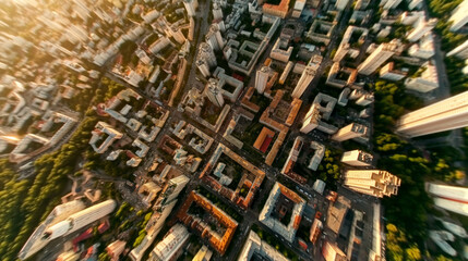 Top-Down Aerial View of a City in Autumn