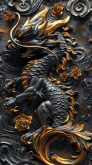 Mural 3d effect dark color, wallpaper, wall art. AI generated illustration