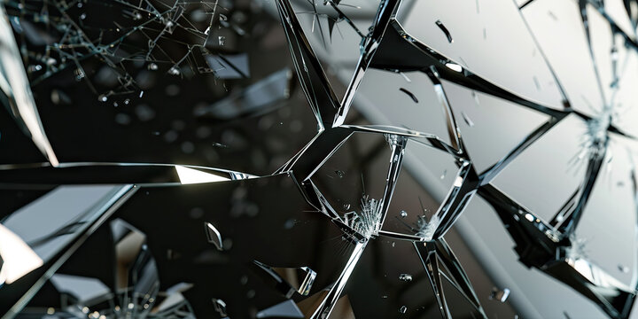 Black mirror cracked reflection shattered glass.