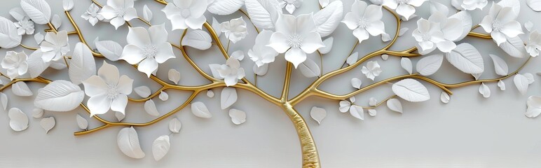 Abstract art background, flowers, gold, and canvas paintings. Modern art, ink, alcohol can be used for wall decoration, wallpaper, murals, carpet. AI generated illustration