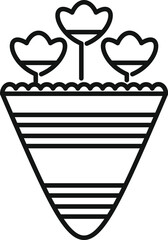 This minimal line art icon features three flowers growing from a uniquely shaped pot