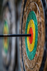 Close up of archery target and arrow with ample space provided for convenient text placement