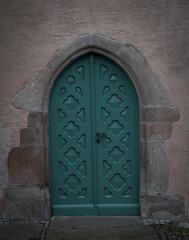 the wooden door of old church