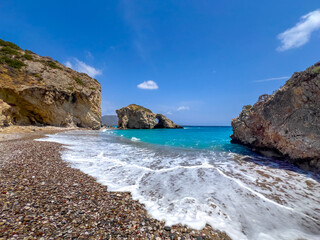 The beach of Kaladi during summer, Kythera island , Greece