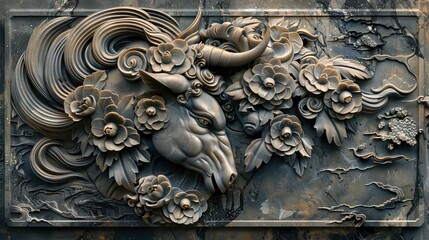 Mural 3d effect dark color, wallpaper, wall art. AI generated illustration