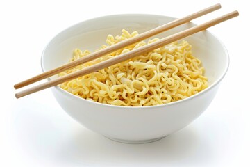 Instant noodles in a white bowl Chopsticks