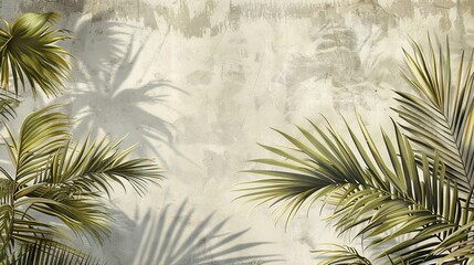 Tropical trees and leaves - 3d wallpaper - wallpaper mural- 3D illustration. AI generated illustration