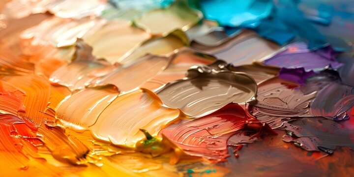 The title could be "Vibrant and Diverse Palette of Evolving Artistry". Concept Abstract Expressionism, Mixed Media, Bold Brush Strokes, Layered Textures, Vibrant Colors